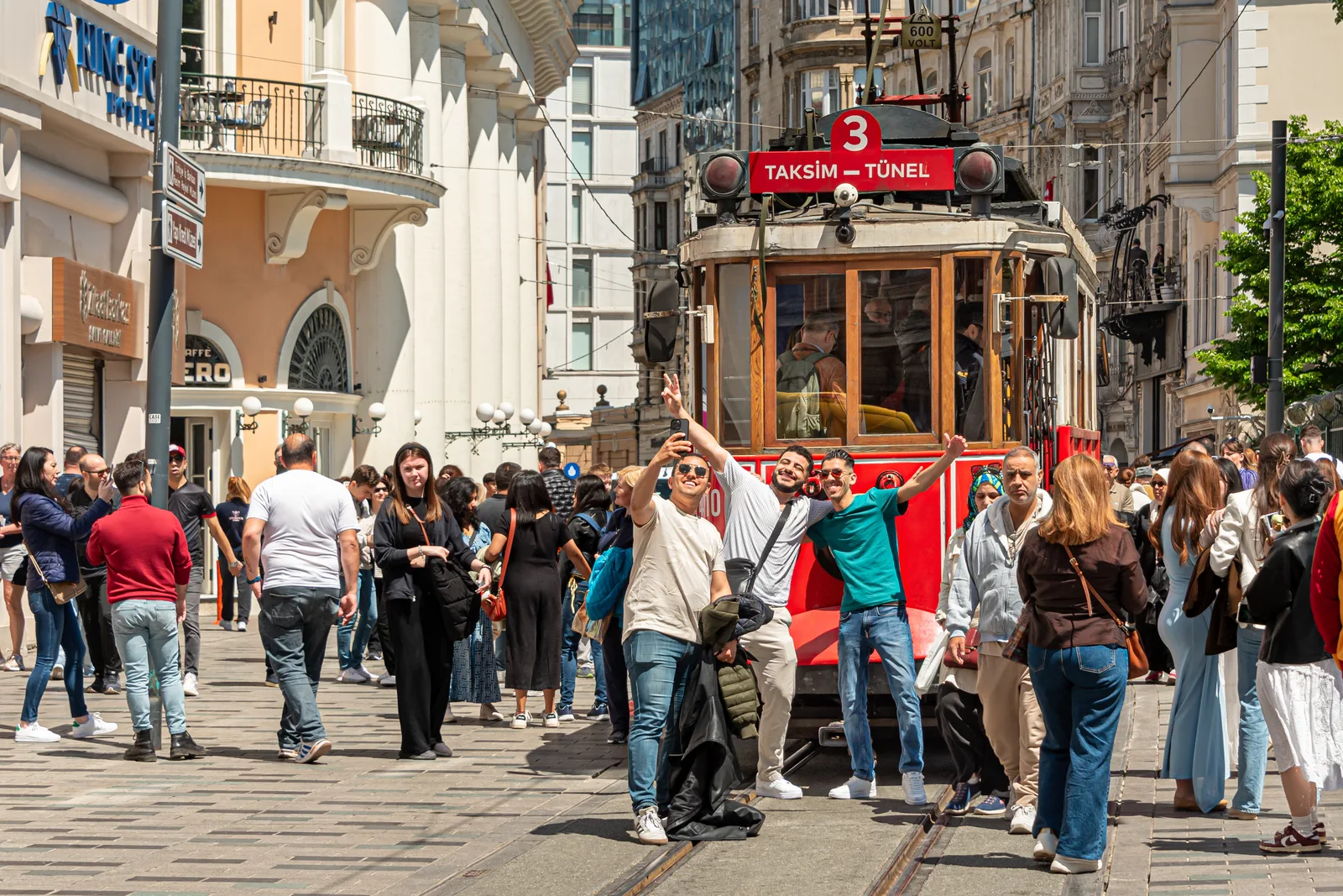 People walking along Istiklal Avenue in Istanbul