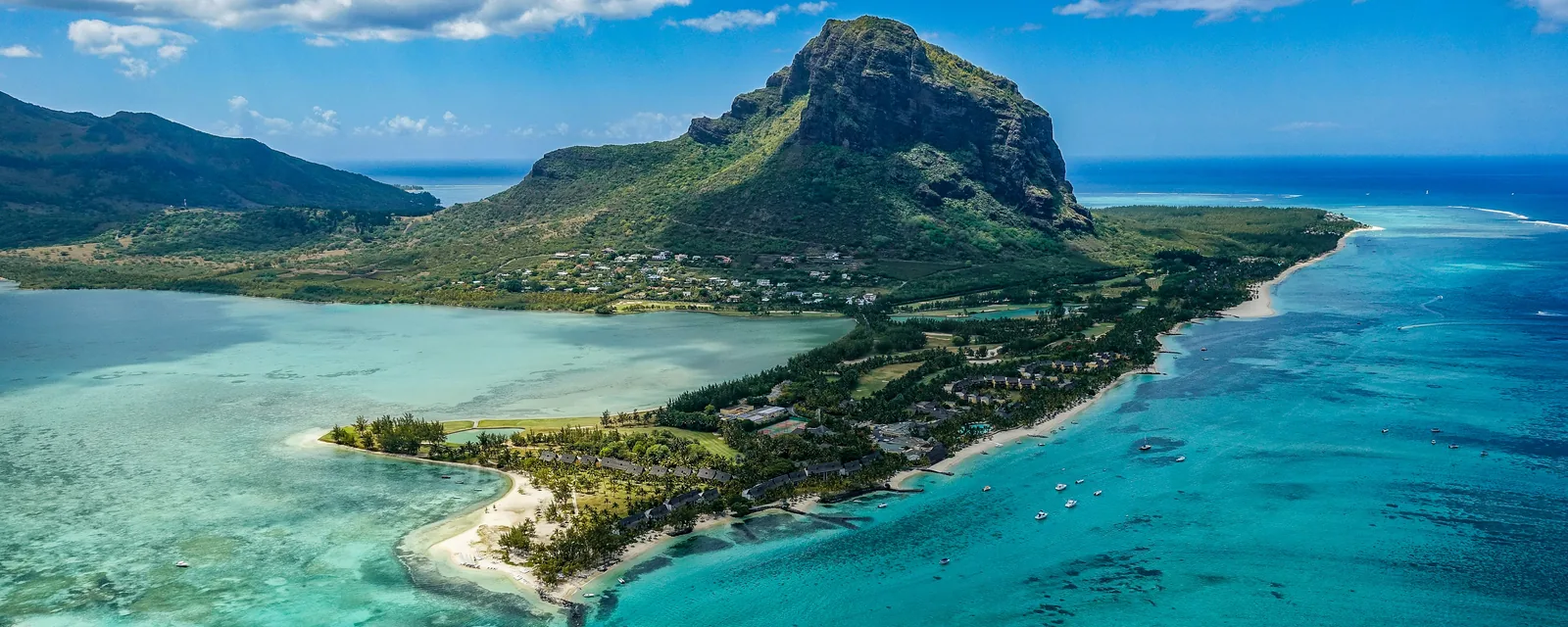 Le Morne mountain and turquoise coastal lagoons in Mauritius