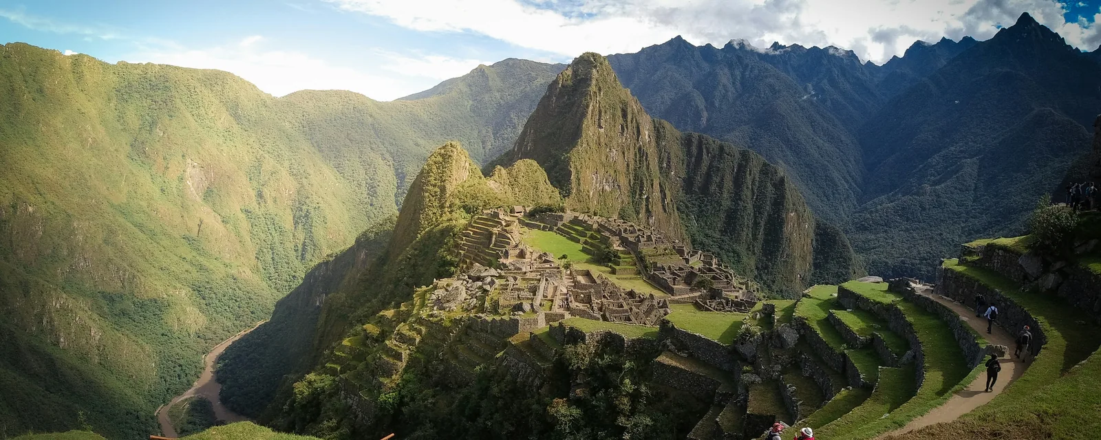 Machu Picchu's stone terraces below Huayna Picchu, Peru
