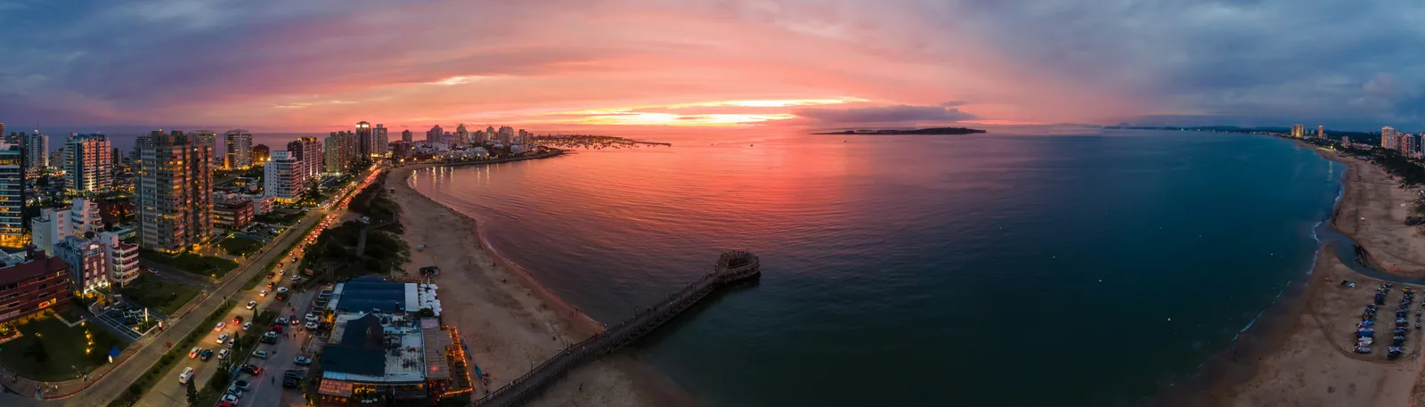 Punta del Este's curving waterfront at sunset, Uruguay