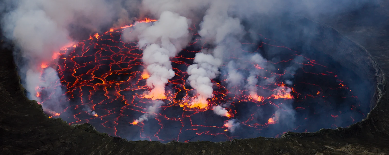 Glowing lava in Mount Nyiragongo, Virunga National Park, DR Congo
