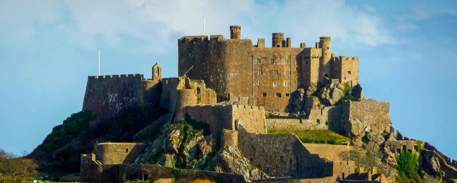 Sunlit Mont Orgueil Castle in Gorey, Jersey
