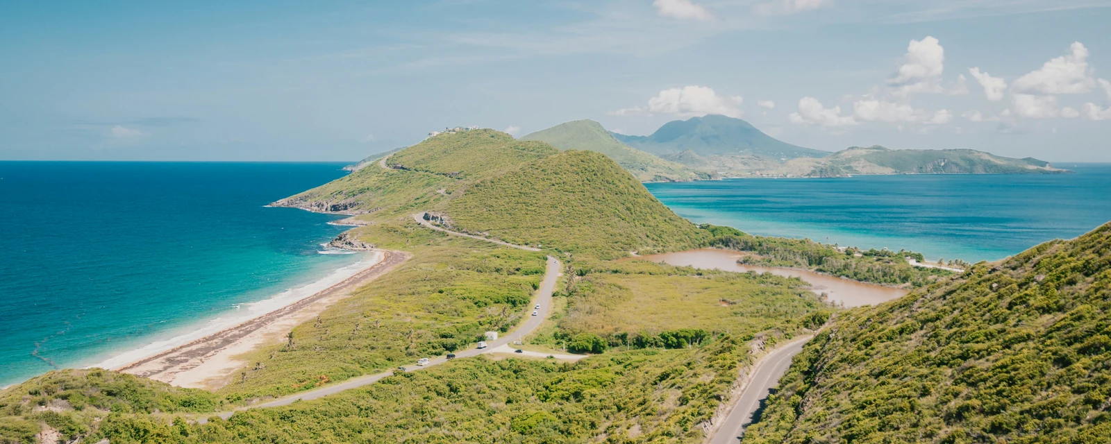 A winding road between the Caribbean Sea and Atlantic coast on Saint Kitts