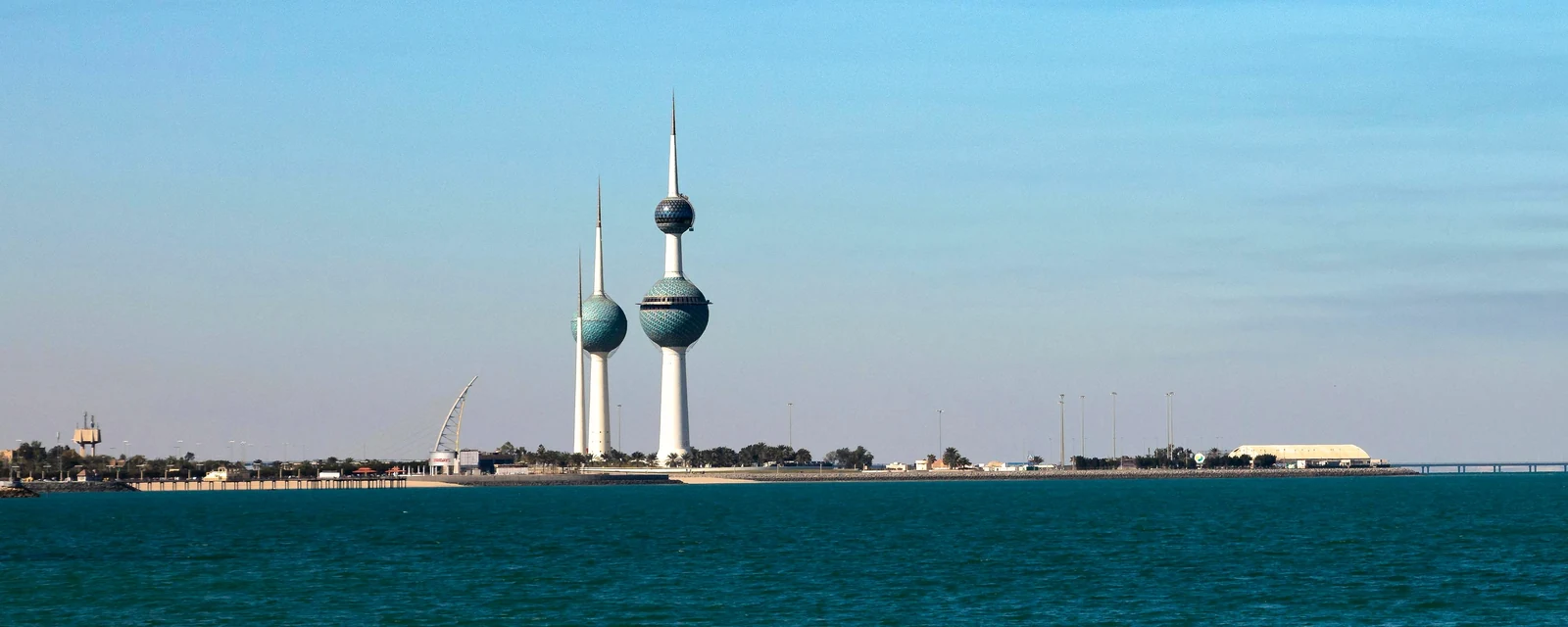 Kuwait Towers rising above the turquoise Gulf waterfront