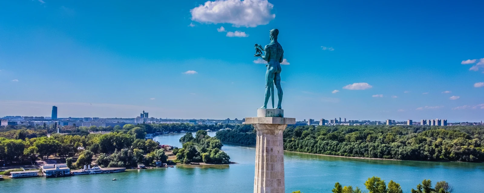 The Victor monument overlooking the Sava and Danube rivers in Belgrade, Serbia