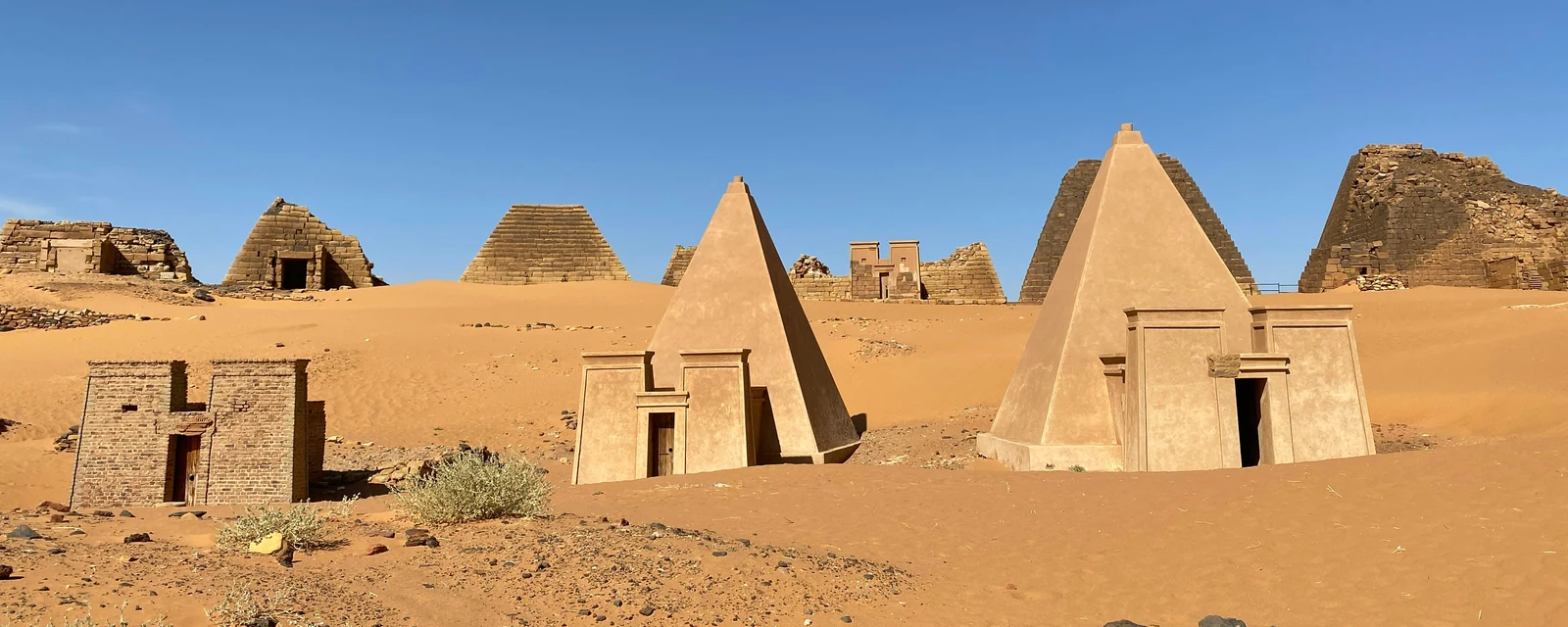Warm desert light on the Nubian pyramids at Meroë, Sudan